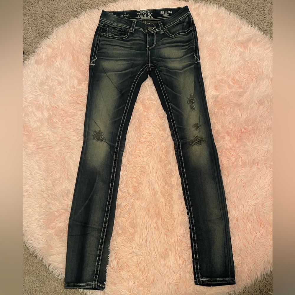 Buckle Black Washed Skinny Jeans - Dark Gray/Black Fit no 53 25x34